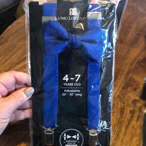 Kids Umo Lorenzo Suspender And Bow Tie Set-royal blue